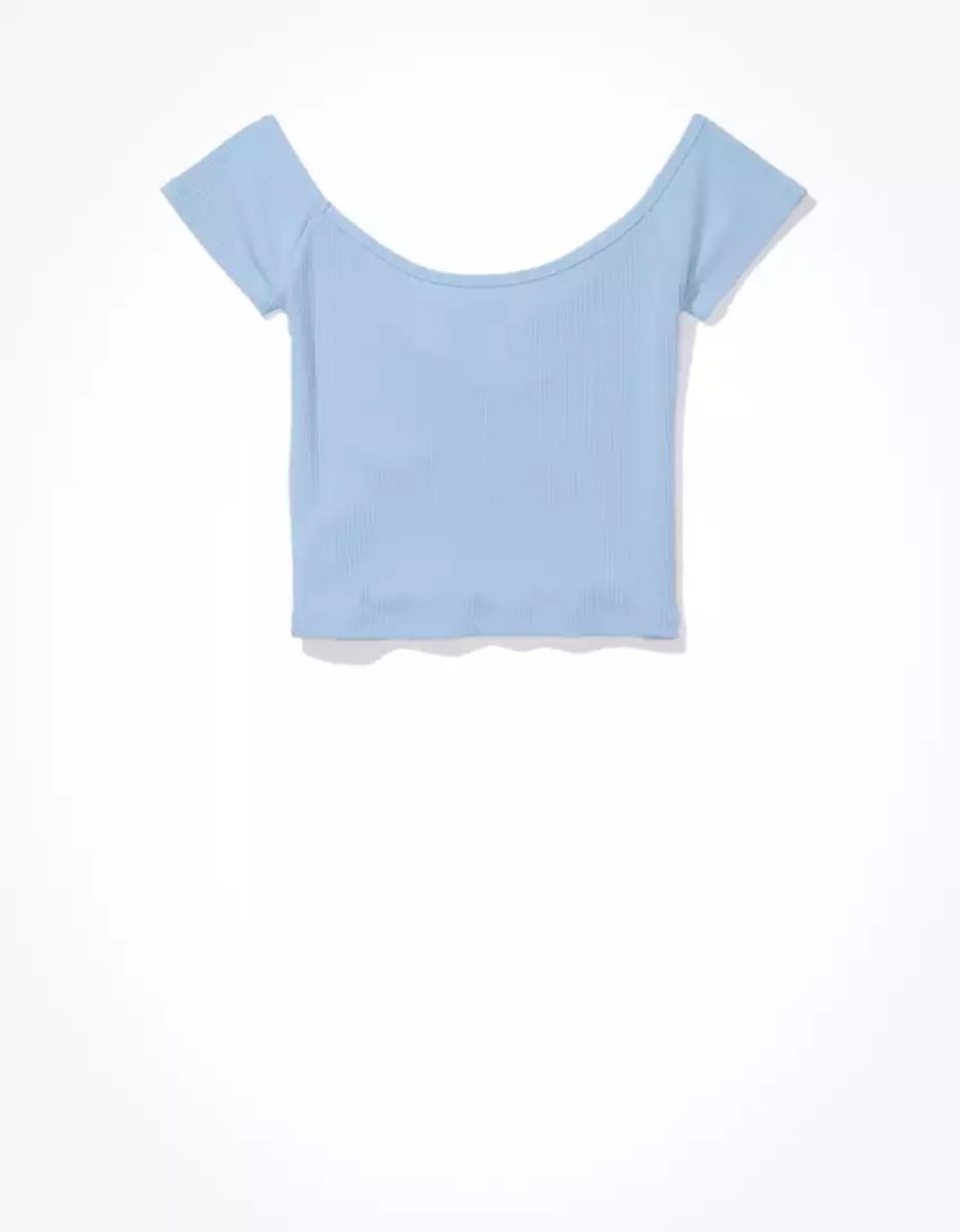 T Shirts American Eagle AE Cinch Off-the-Shoulder Tee Bleu Femme | FEB-99594680